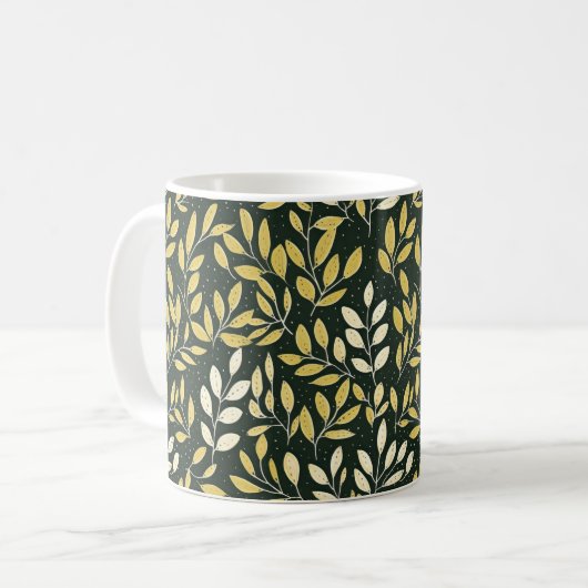 Yellow and Cream Leafy Branches Pattern  Kaffeetasse (Vorderseite Links)