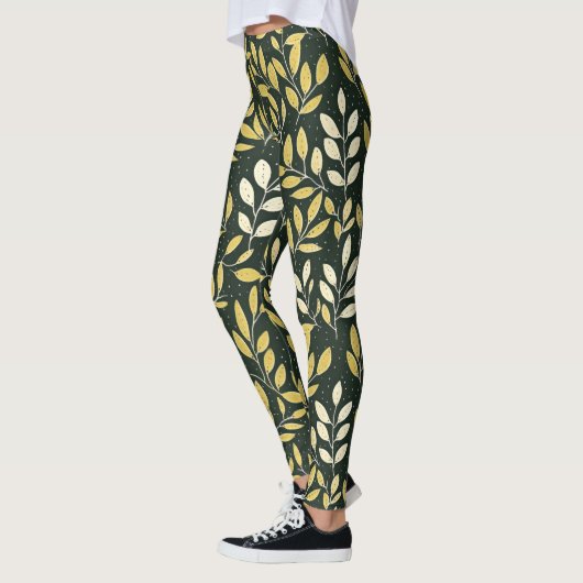 Yellow and Cream Leafy Branches Pattern  Leggings (Links)