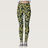 Yellow and Cream Leafy Branches Pattern Leggings (Vorderseite)