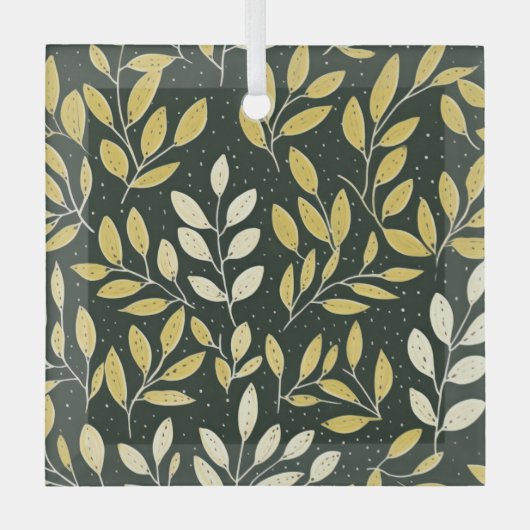 Yellow and Cream Leafy Branches Pattern  Ornament Aus Glas (Vorderseite)