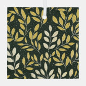 Yellow and Cream Leafy Branches Pattern  Ornament Aus Glas (Rückseite)