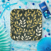 Yellow and Cream Leafy Branches Pattern  Pappteller (Party)