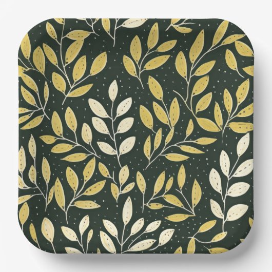 Yellow and Cream Leafy Branches Pattern  Pappteller (Vorderseite)