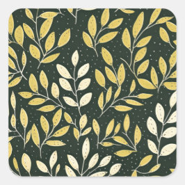 Yellow and Cream Leafy Branches Pattern  Quadratischer Aufkleber