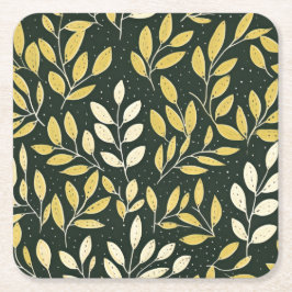Yellow and Cream Leafy Branches Pattern  Rechteckiger Pappuntersetzer