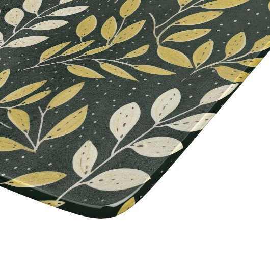 Yellow and Cream Leafy Branches Pattern  Schneidebrett (Ecke)