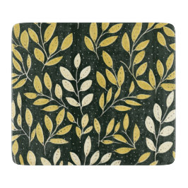 Yellow and Cream Leafy Branches Pattern  Schneidebrett