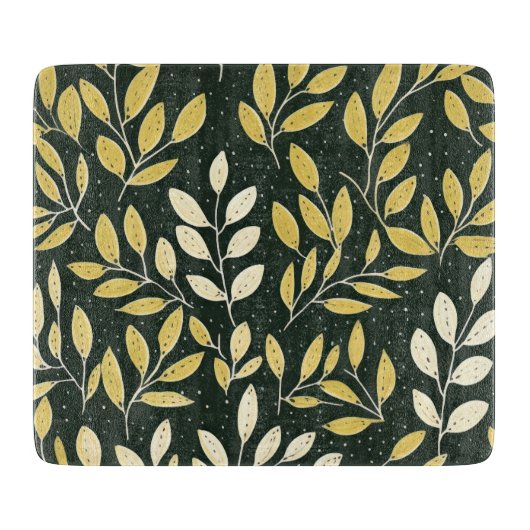 Yellow and Cream Leafy Branches Pattern  Schneidebrett (Vorderseite)