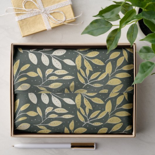 Yellow and Cream Leafy Branches Pattern  Seidenpapier (Geschenk)