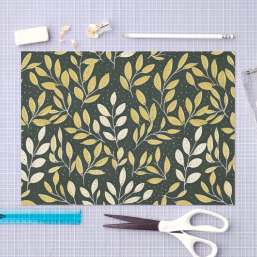 Yellow and Cream Leafy Branches Pattern  Seidenpapier (Handwerk)