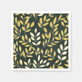 Yellow and Cream Leafy Branches Pattern  Serviette