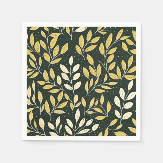 Yellow and Cream Leafy Branches Pattern  Serviette (Vorderseite)