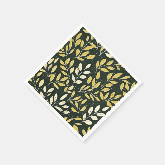 Yellow and Cream Leafy Branches Pattern Serviette (Ecke)