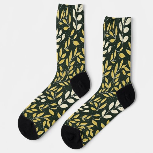 Yellow and Cream Leafy Branches Pattern Socken (Linkes Detail)
