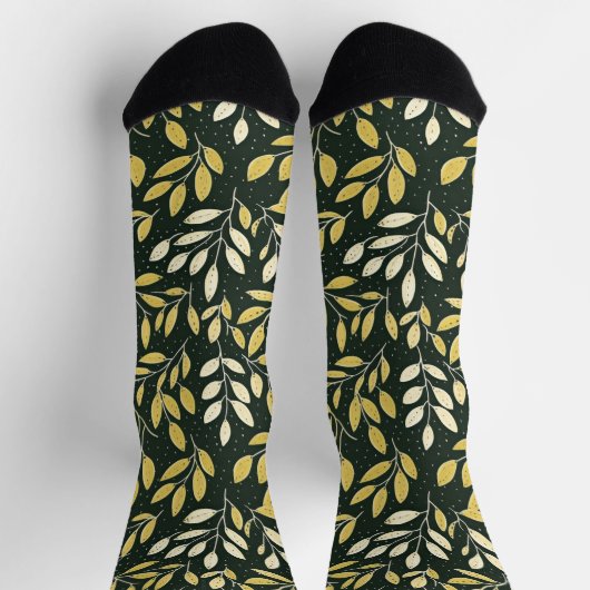 Yellow and Cream Leafy Branches Pattern  Socken (Oben)
