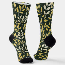 Yellow and Cream Leafy Branches Pattern  Socken