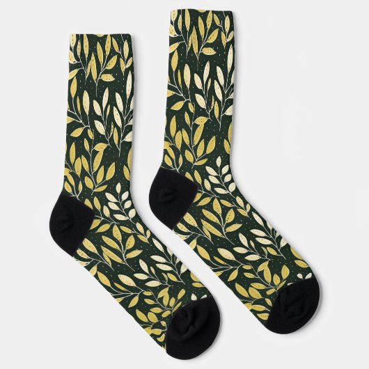 Yellow and Cream Leafy Branches Pattern  Socken (Rechts)