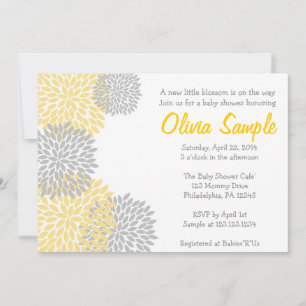 Yellow and Gray Dahlia Babydusche Einladung