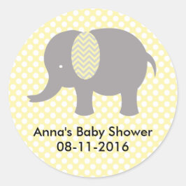 Yellow and gray Elephant Baby SHower Runder Aufkleber