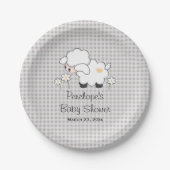 Yellow and Gray Gingham Lamb Baby Dusche Pappteller (Vorderseite)