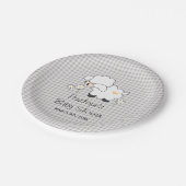 Yellow and Gray Gingham Lamb Baby Dusche Pappteller (Schrägansicht)