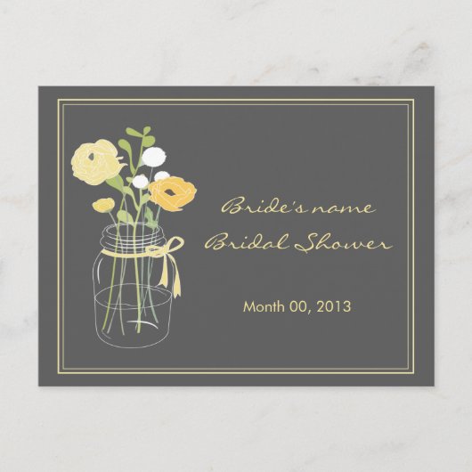 Yellow and Gray Mason Jar Brautparty Advice Hinweiskarte (Vorderseite)