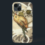 Yellow and Green Bird on Vintage Background Case-Mate iPhone Hülle<br><div class="desc">This mix of painting and sketching portrays a close-up of a yellow and green bird on a simple black and beige background. The white lines in the background add a vintage tone. This image would fit perfect on any customizable Zazzle product.</div>
