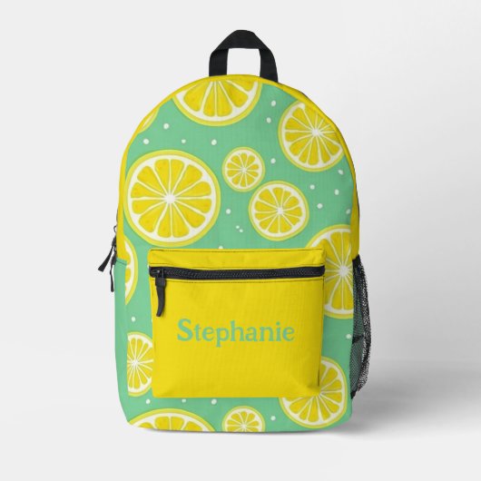 Yellow and Green, Lemon Slice Pattern With Name Bedruckter Rucksack (Vorderseite)