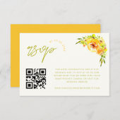 Yellow and Green Vibrant Floral QR Code RSVP Card Begleitkarte (Vorne/Hinten)