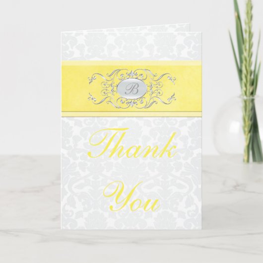 Yellow and Grey Damask Danke, Card Dankeskarte (Vorderseite)