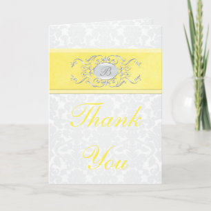Yellow and Grey Damask Danke, Card Dankeskarte