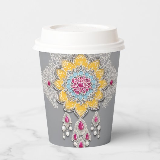 Yellow and grey floral patterns AI art  Pappbecher (Links)