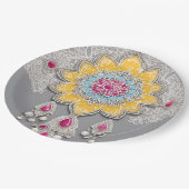 Yellow and grey floral patterns AI art  Pappteller (Schrägansicht)