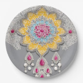 Yellow and grey floral patterns AI art  Pappteller (Vorderseite)