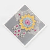 Yellow and grey floral patterns Ai art  Serviette (Ecke)
