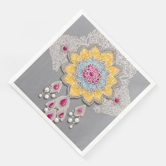 Yellow and grey floral patterns Ai art  Serviette (Ecke)
