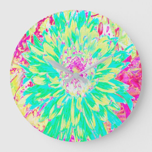 Yellow and Magenta Decorative Dahlia Flower Große Wanduhr (Vorderseite)