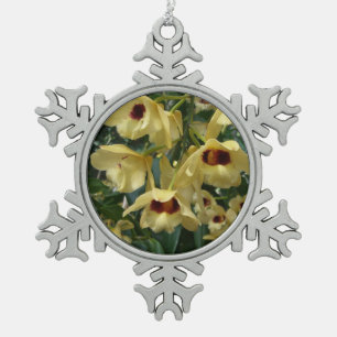 Yellow and Maroon Orchids Elegante Schneeflocken Zinn-Ornament