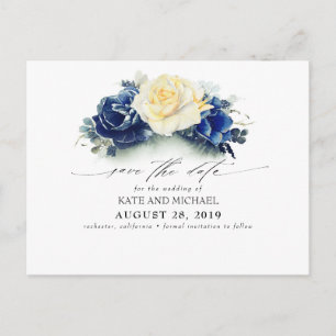 Yellow and Navy Blue Floral Boho Save the Date Postkarte