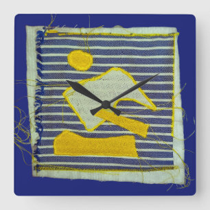 Yellow and Navy Nautical Modern Art Applique Quadratische Wanduhr