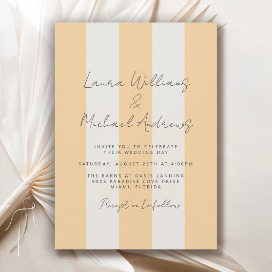 Yellow and Off-White Cabana Stripes Wedding Einladung