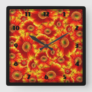 Yellow and Orange Gerbera Daisies Quadratische Wanduhr