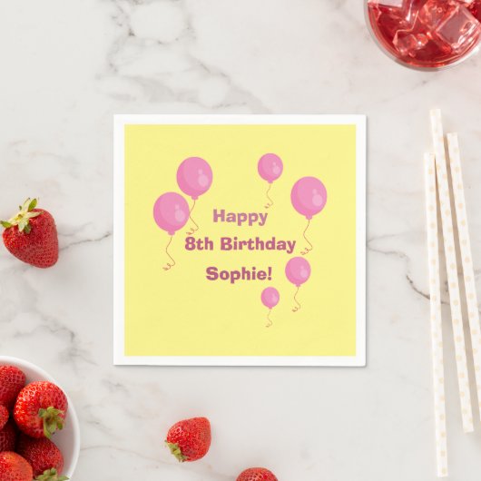 Yellow and Pink Balloon Girl Birthday Party Napkin Serviette (Beispiel)