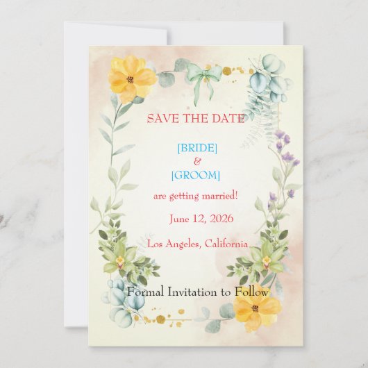 Yellow and Pink Floral Save the Date Card (Vorderseite)