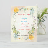 Yellow and Pink Floral Save the Date Card (Stehend Vorderseite)