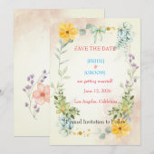 Yellow and Pink Floral Save the Date Card (Vorne/Hinten)