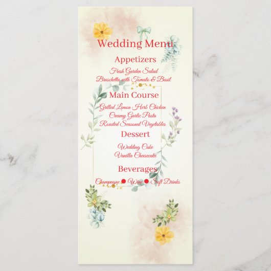 Yellow and Pink Floral Wedding Menu Card Menükarte (Vorderseite)