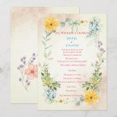 Yellow and Pink Floral Wedding Program Programm (Vorne/Hinten)