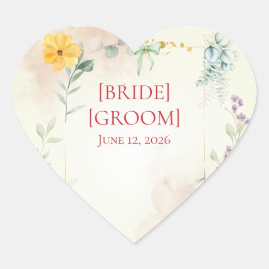 Yellow and Pink Floral Wedding Sticker (Vorderseite)