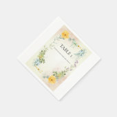 Yellow and Pink Floral Wedding Table Number Serviette (Ecke)